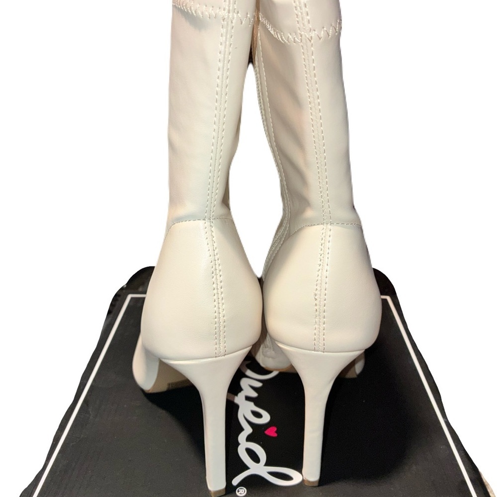 Qupid New! Peak Toe Lace Up Stiletto Heel Boots White Size 9 Preppy Whimsigoth - Picture 4 of 6